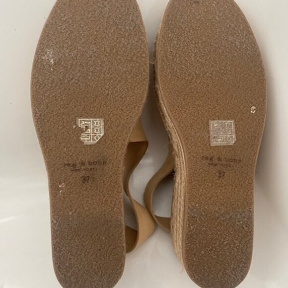 RAG & BONE Calla Dune Tan Suede Buckle Wedge Sandals Sz 37 / US 7-7.5 - Picture 11 of 16